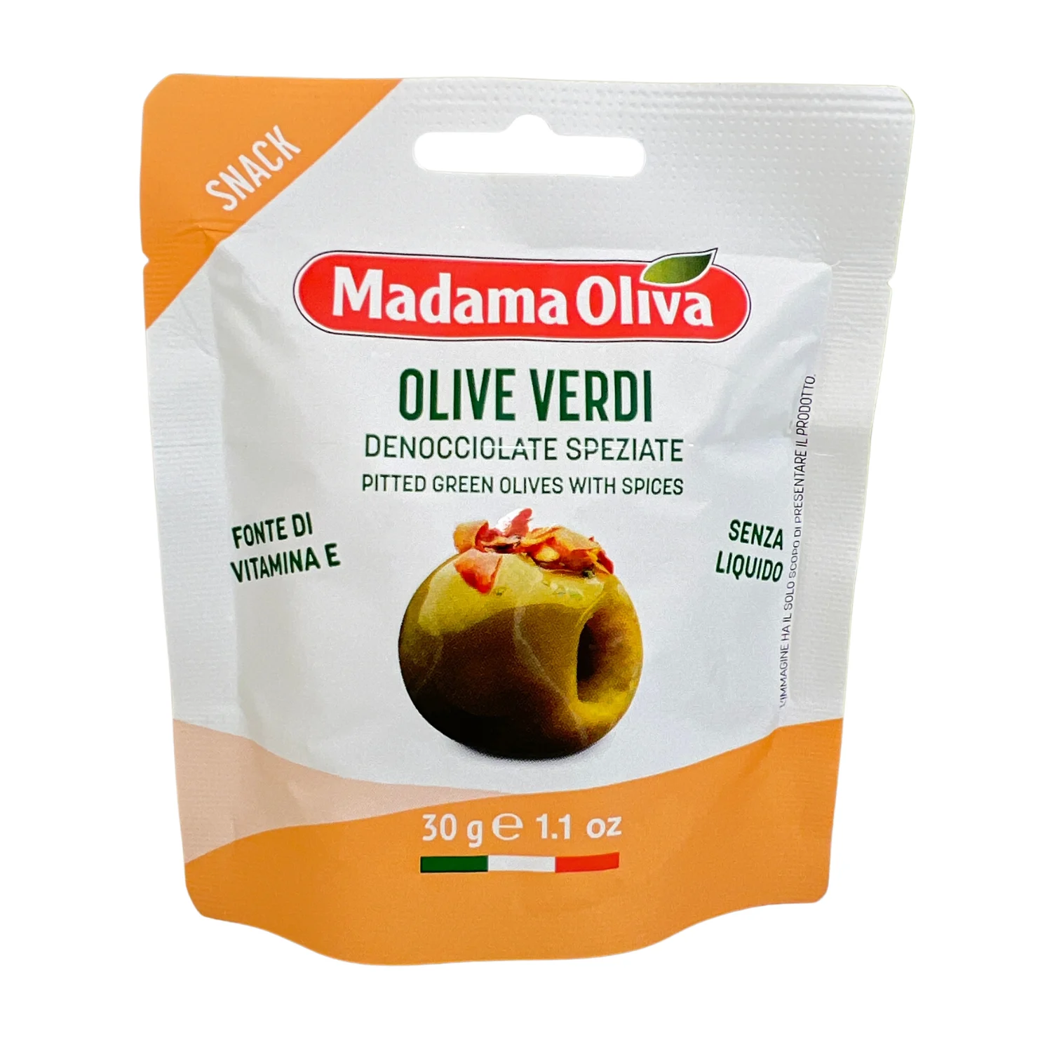 Pitted Spicy Green Olives Madama Oliva Snack Size