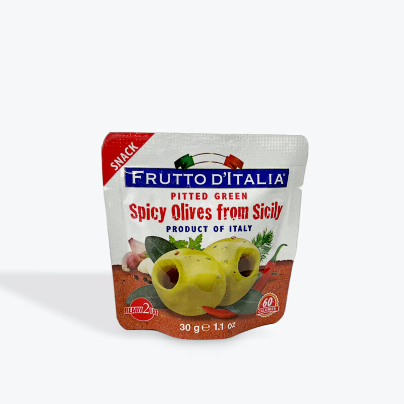 FRUTTO D’ITALIA Pitted Green Spicy Olives 30g Snack Size